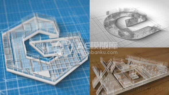 铅笔素描蓝图揭示标志构建AE模板