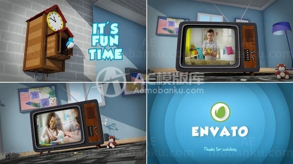 三维卡通风格孩童电视片头AE模板