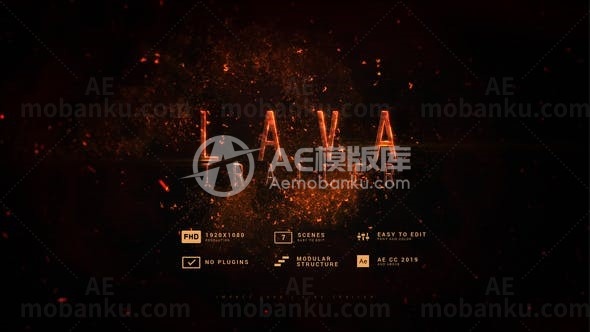 冲击熔岩粒子火焰效果预告片标题AE模板