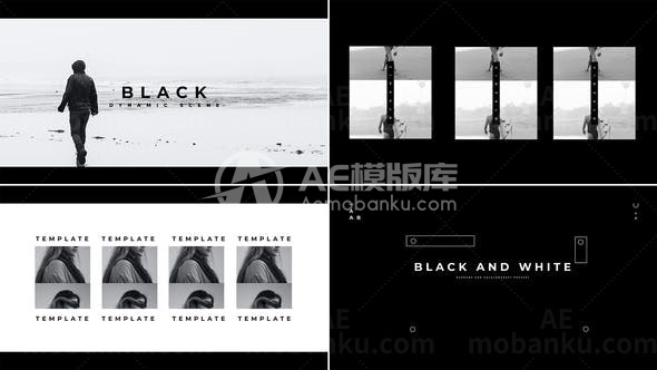 黑白风格故障闪烁效果幻灯片AE模板