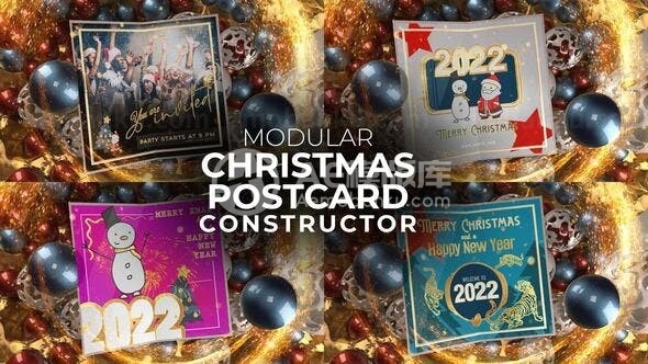 炫彩光球背景圣诞贺卡展示AE模板