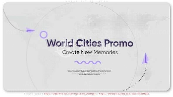 图形元素叠加世界旅行城市片头AE模板