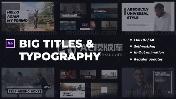 黑白风格大文字标题版式AE模板