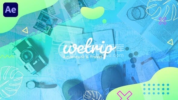 笔刷涂鸦切换效果旅行幻灯片AE模板