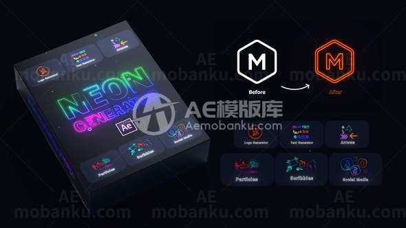 霓虹闪烁效果图形字幕生成器AE模板