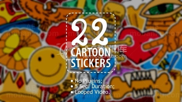 卡通风格贴纸动画展示AE模板