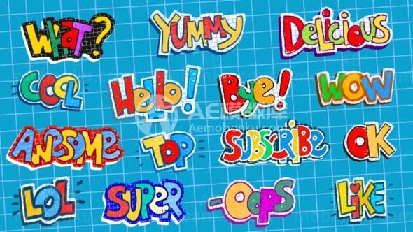 动感节奏贴纸文字展示AE模板