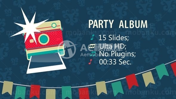 卡通动画装饰派对相册幻灯片AE模板