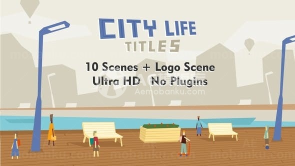 卡通生活风情景文字标题展示AE模板