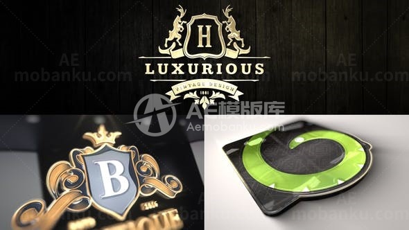 豪华金色质感光泽标志片头AE模板