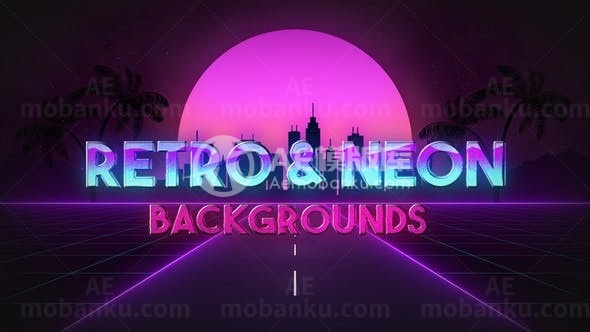 复古电音多彩霓虹背景展示AE模板