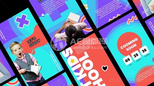 卡通元素手机端开学返校视频AE模板