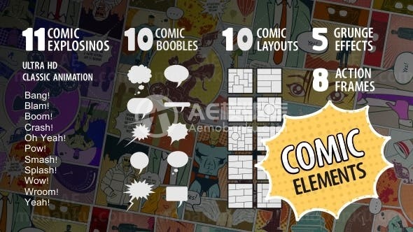 图形漫画元素动态展示叠加AE模板