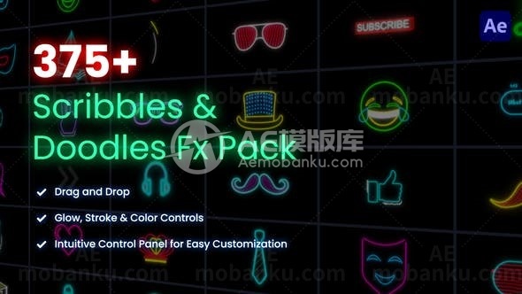 霓虹闪光效果图形图标涂鸦叠加AE模板