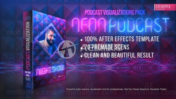 霓虹效果音频频谱可视化展示AE模板