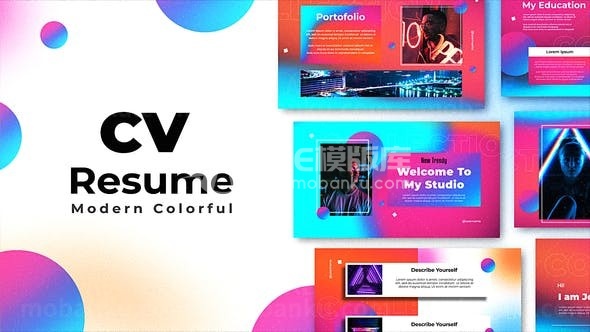 彩色渐变动态变幻图文幻灯片AE模板