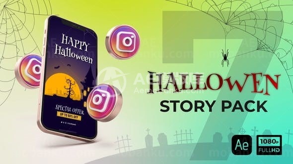 手机端万圣节动画视频包AE模板