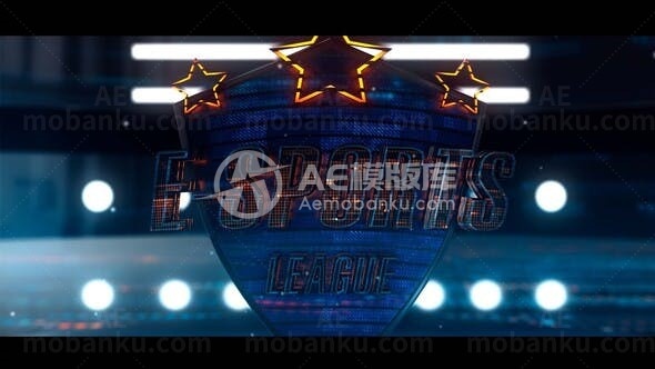 电竞层叠霓虹闪烁效果三维标志AE模板