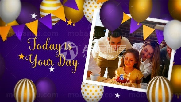 儿童生日快乐流体图形切换效果幻灯片AE模板