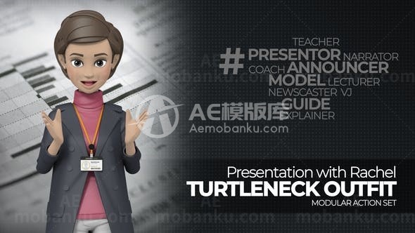 白领卡通三维女士角色设计展示AE模板