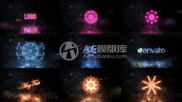 万花筒效果霓虹开启标志AE模板