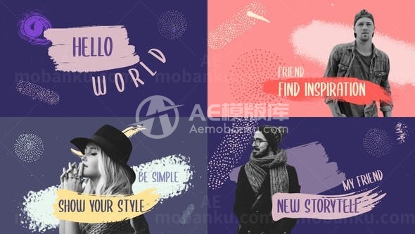 笔刷效果背景字幕文字标题展示AE模板