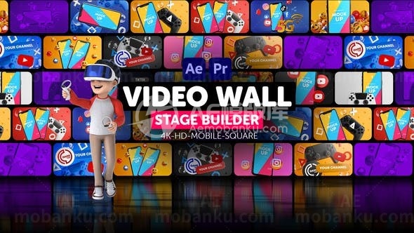 视频电视墙背景创建器AE模板