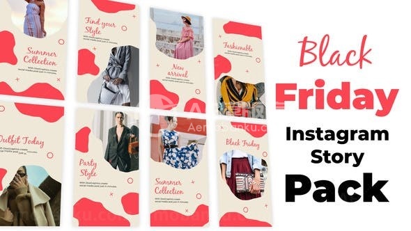 手机端黑色星期五服装促销展示AE模板