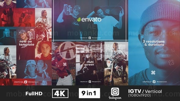 动感踏脚节奏分屏展示图片视频片头AE模板