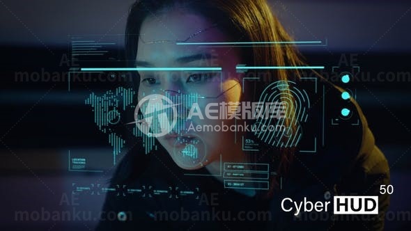 赛博科技界面动画元素叠加展示AE模板