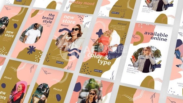 手机端手绘设计效果图片视频包AE模板