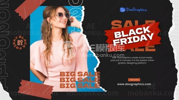 动态节奏撕纸切换效果黑色星期五幻灯片AE模板