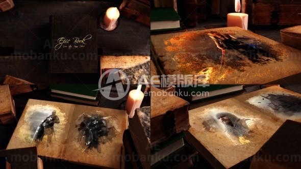 史诗古旧书籍翻页效果展示AE模板