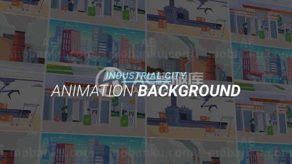 工业城市-平面图形动画背景AE模板