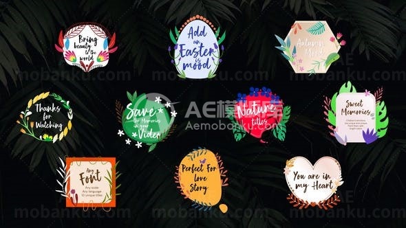 平面动画自然植物装饰文字标题AE模板