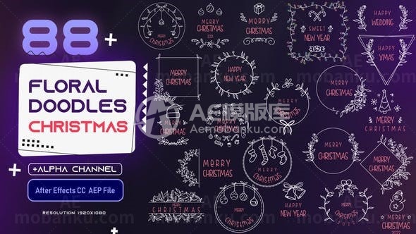 花卉涂鸦圣诞元素演绎AE模板