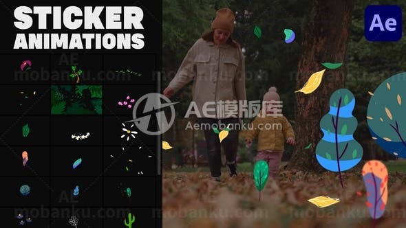 卡通风格花草树木点缀图片视频展示AE模板