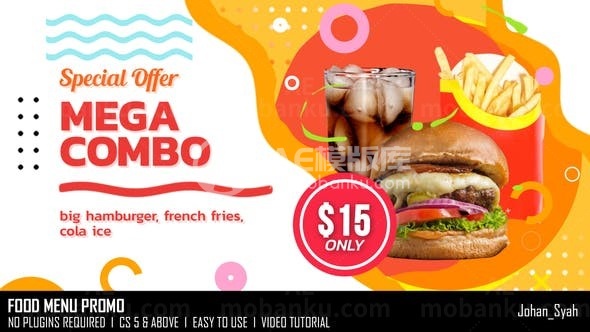 卡通风格食物菜单展示AE模板