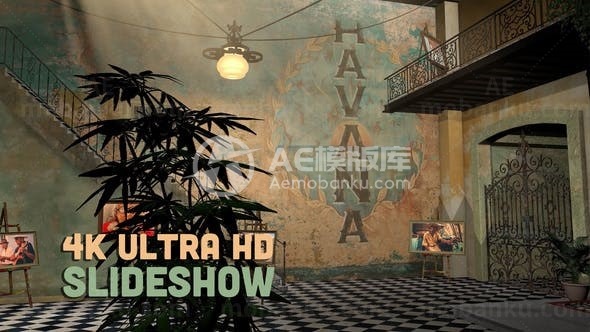 三维动画古巴图片展示AE模板