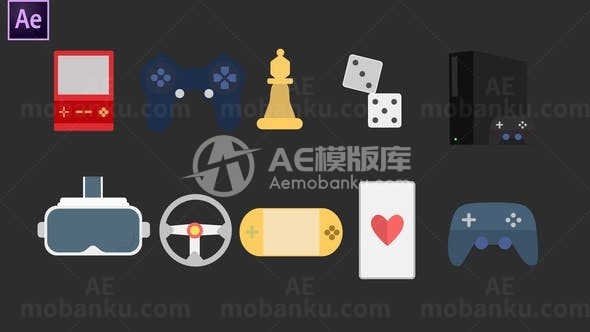 卡通风格游戏图标集动态演绎AE模板