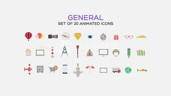 卡通风格常规图标动态演绎AE模板