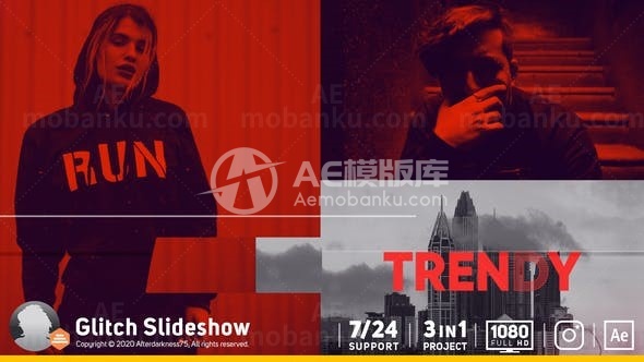 故障效果标题闪动幻灯片展示AE模板