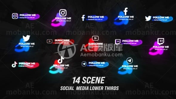 发光社交媒体图标演绎AE模板