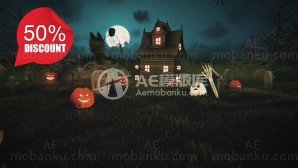 万圣节前夕动画展示AE模板