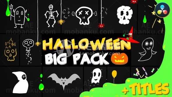 卡通风格万圣节元素演绎AE模板