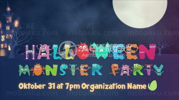 卡通风格万圣节揭幕演绎AE模板