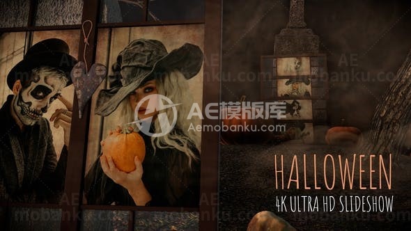 三维动画万圣节幻灯片展示AE模板