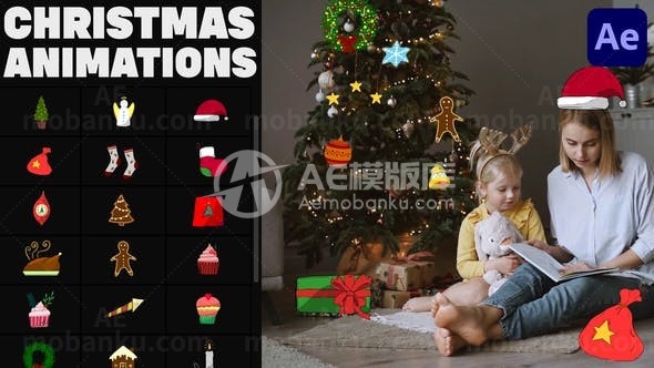 手绘圣诞图标动态演绎AE模板