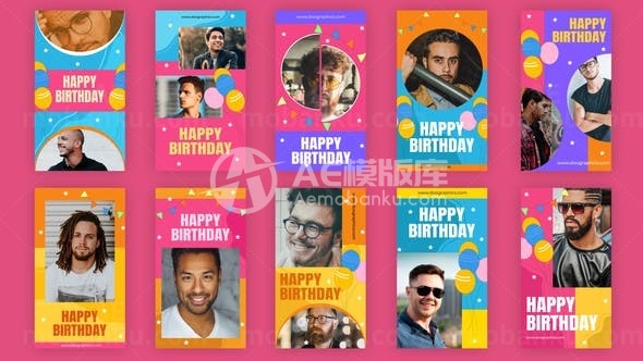 庆祝生日图片视频卡片展示AE模板