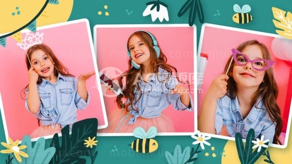 儿童生日快乐图片展示AE模板